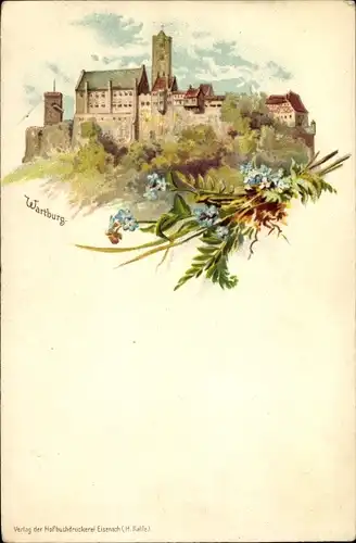 Litho Lutherstadt Eisenach in Thüringen, Wartburg, Vergissmeinnicht