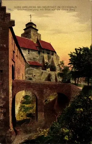 Ak Breuberg im Odenwald, Burg, Brückenübergang mit Blick auf die obere Burg