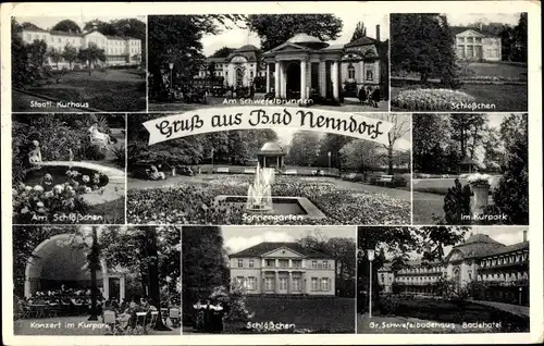 Ak Bad Nenndorf an der Weser, Kurhaus, Schwefelbrunnen, Schlößchen, Kurpark, Sonnengarten