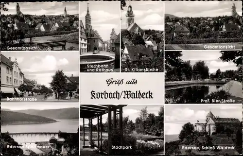 Ak Korbach in Hessen, Stechbahn, Rathaus, Edersee, Schloß Waldeck, Stadtpark, Sperrmauer
