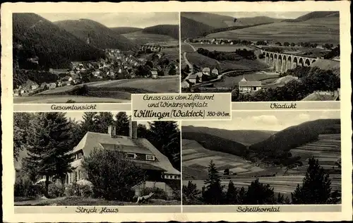 Ak Willingen Upland in Hessen, Gesamtansicht, Viadukt, Stryck Haus, Schnellhorntal