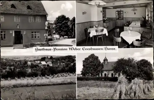 Ak Eveshausen Dommershausen im Hunsrück, Gasthaus Weber, Ortsansicht, Kirche