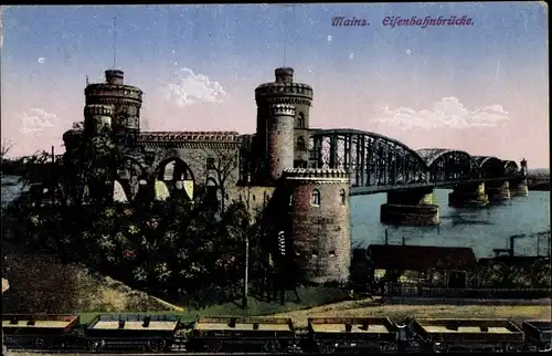 Ak Mainz am Rhein, Eisenbahnbrücke