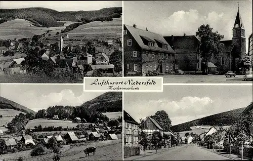Ak Niedersfeld Winterberg im Sauerland, Ortsansicht, Kirche, Straßenansicht