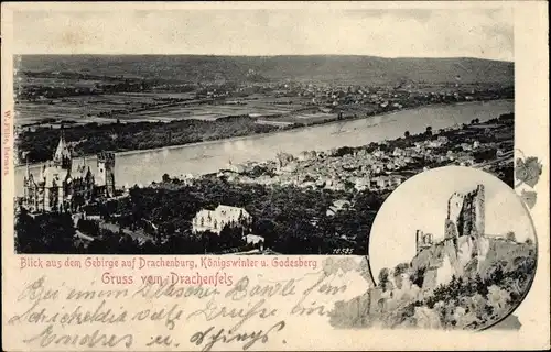 Ak Königswinter am Rhein, Drachenfels, Drachenburg, Godesberg