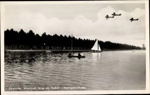 Ak Hannover in Niedersachsen, Maschsee längs der Rudolf von Bennigsen Straße, Flugzeuge