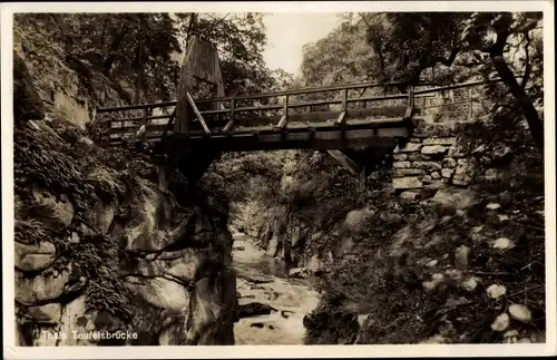 Ak Thale im Harz, Bodetal, Teufelsbrücke mit Felsen