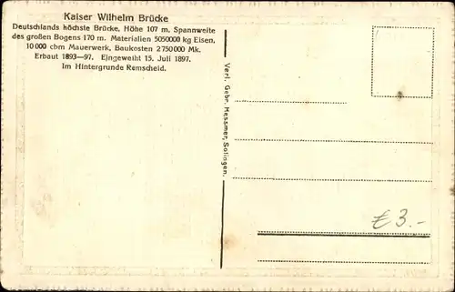 Ak Solingen im Bergischen Land, Müngstener Brücke, Kaiser Wilhelm Brücke, Remscheid