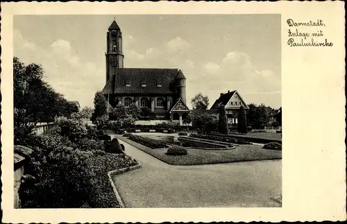 Ak Darmstadt in Hessen, Anlage mit Pauluskirche