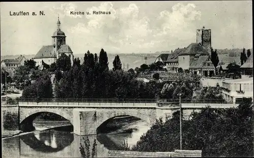 Ak Lauffen am Neckar, Kirche und Rathaus