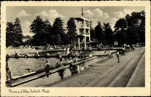 Ak Pirna in Sachsen, Geibeltbad, Sprungturm, Schwimmbecken