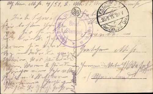 Dt. Feldpost, Truppenstempel, Ob. Els. Feldart. Regt. No. 51, 30. Infanterie Division, I WK