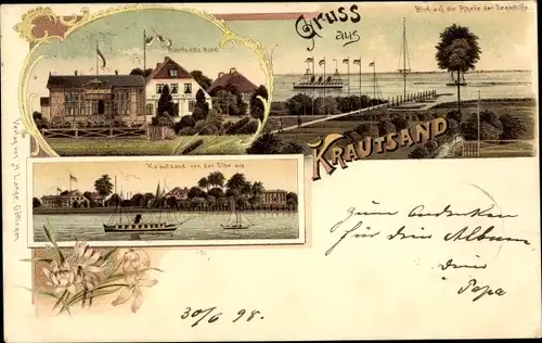 Litho Krautsand Drochtersen im Kreis Stade, Buhrfeinds Hotel, Blick von der Rhede