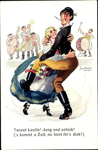 Künstler Ak Boettcher, Hans, Tanzet Leutle, tanzendes Paar, Musiker