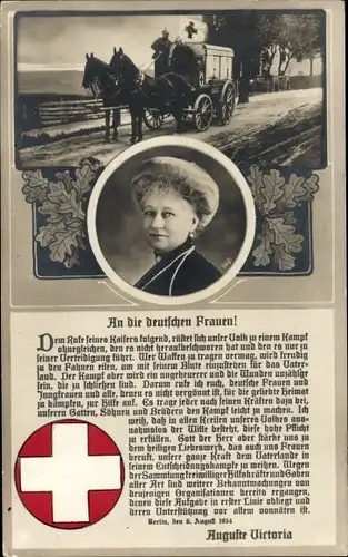 Ak An die Deutschen Frauen, Kaiserin Auguste Viktoria, Rotes Kreuz