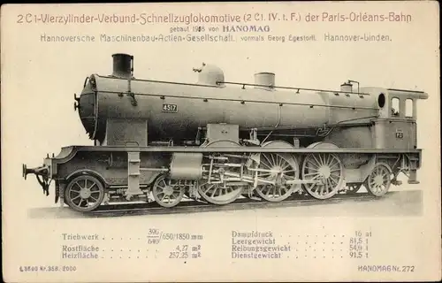 Ak Französische Eisenbahn, Paris Orelans Bahn, Dampflok Nr. 4517, Hanomag