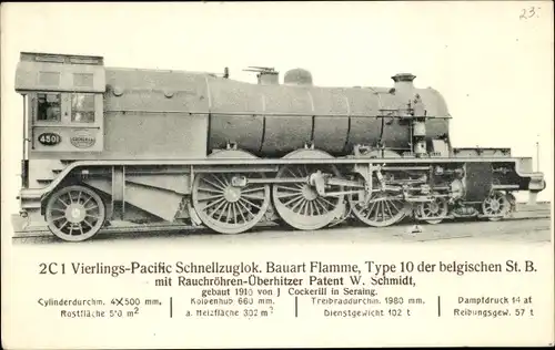 Ak Belgische Eisenbahn, Dampflok Nr. 4501, Bauart Flamme Typ 10