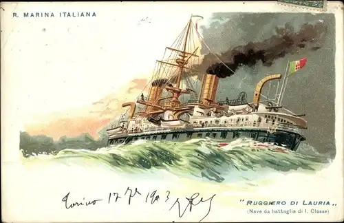Litho Italienisches Kriegsschiff, Ruggiero di Lauria, Nave da battaglia di I. Classe