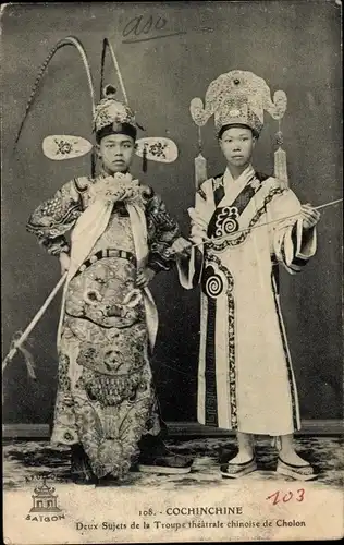 Ak Cochinchine Vietnam, Deux Sujets de la troupe theatrale chinoise