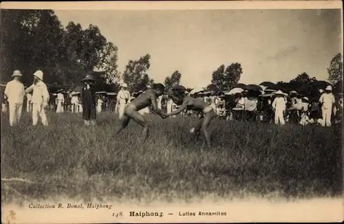 Ak Haiphong Vietnam, Luttes Annamites, Kämpfende Männer