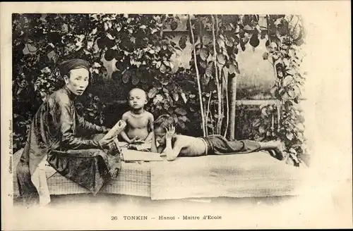 Ak Hanoi Tonkin Vietnam, Maitre d'Ecole, Schulmeister mit Schülern