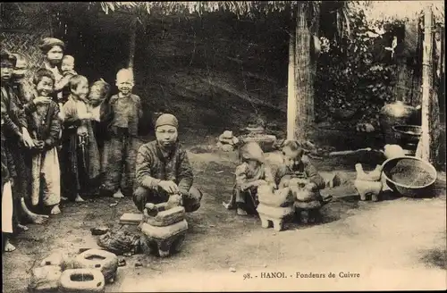Ak Hanoi Tonkin Vietnam, Fondeurs de Cuivre, Kupferschmelzöfen