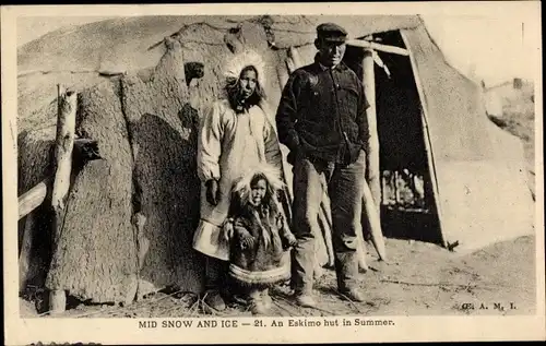 Ak Mid Snow and Ice, An Eskimo hut in Summer, Eskimos