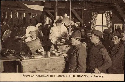 Ak From an American Red Cross LOC Canteen in France, Rotes Kreuz Kantine, I. WK