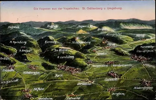 Landkarten Ak Obernai Elsass Bas Rhin, Odilienberg Mont Sainte Odile, Umgebung