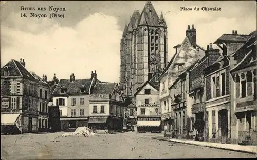 Ak Noyon Oise, Place du Chevalet