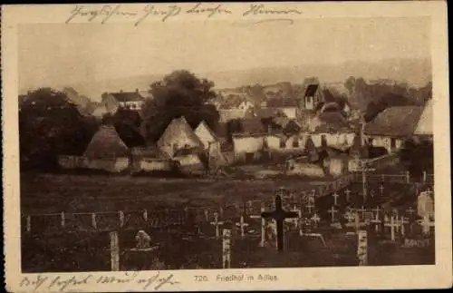 Ak Ailles Chermizy Aisne, Friedhof mit Ort