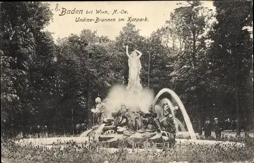 Ak Baden bei Wien in Niederösterreich, Undine Brunnen im Kurpark
