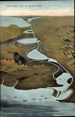 Ak Port Said Ägypten, Plan du Canal de Suez, Suezkanal