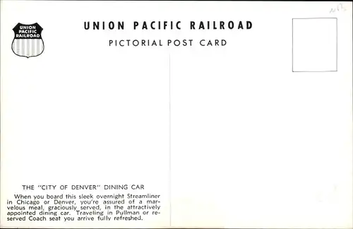 Ak US Amerikanische Eisenbahn, The City of Denver Dining Car, Union Pacific Railroad