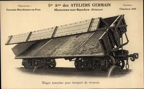 Ak Monceau sur Sambre Charleroi Wallonien Hennegau, Wagon basculeur, Ateliers Germain