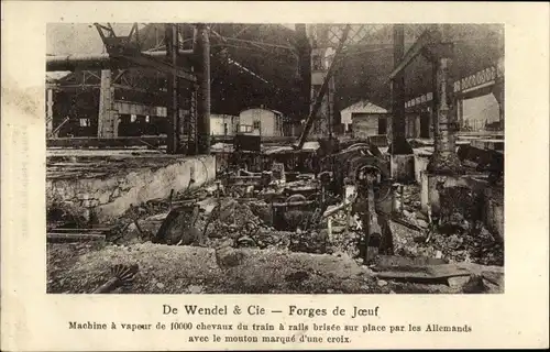 Ak Joeuf Meurthe et Moselle, De Wendel & Cie, Forges de Joeuf, Dampfmaschine d. dt. Eisenbahnzuges