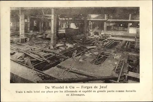 Ak Joeuf Meurthe et Moselle, De Wendel & Cie, Forges de Joeuf, Gleiszug als Schrott verschifft