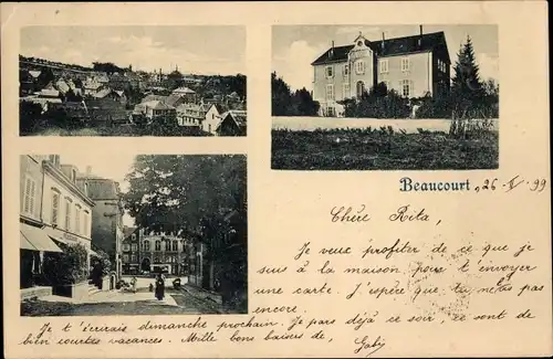 Ak Beaucourt Territoire de Belfort, Teilansicht, Schloss, Straßenpartie