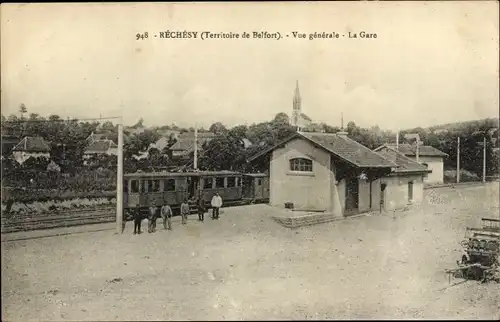 Ak Rechesy Territoire de Belfort, Vue générale, la Gare