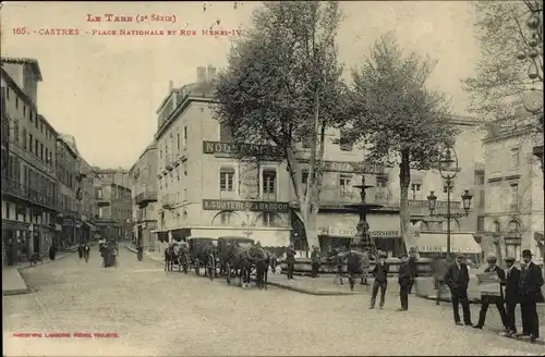 Ak Castres Tarn, Place Nationale et Rue Henri IV