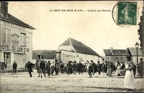 Ak Bray sur Seine et Marne, La Foire aux Chevaux, Hotel du Lion d'Or