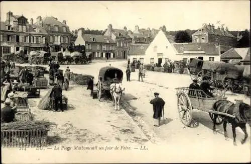 Ak Eu Seine Maritime, La Place, Marktplatz, Stände