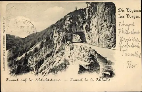 Ak Col de la Schlucht Vosges, Tunnel auf der Schluchtstraße