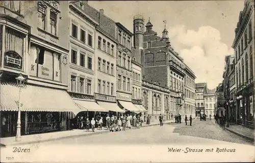Ak Düren im Rheinland, Weier Straße mit Rathaus