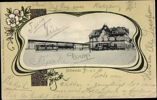 Jugendstil Passepartout Ak Mittweida in Sachsen, Bahnhof