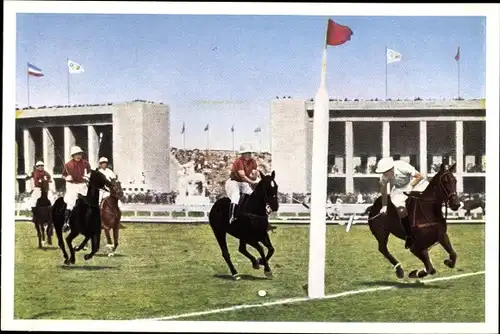 Sammelbild Olympia 1936, Serie 27 Nr. 5, Polospiel auf dem Maifeld, Argentinien, Franck-Kaffee