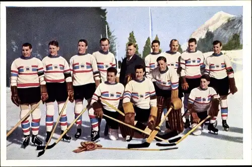 Sammelbild Olympia 1936, Serie 8 Bild 5, Eishockeymannschaft Großbritannien, Franck-Kaffee