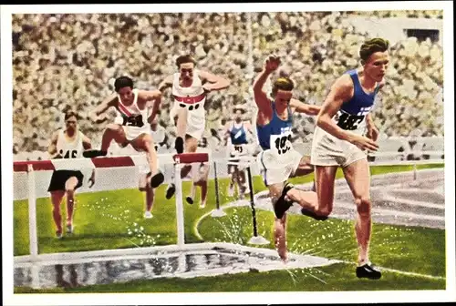 Sammelbild Olympia 1936, Serie 13 Bild 2, 3000m Hindernislauf der Männer, Franck-Kaffee