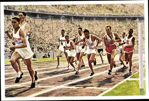Sammelbild Olympia 1936, Serie 14 Bild 2, 4x400m Staffellauf der Männer, Franck-Kaffee