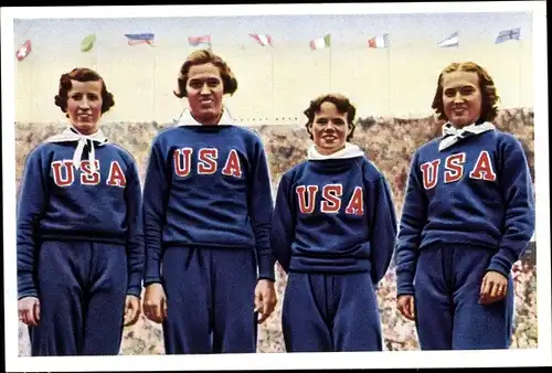 Sammelbild Olympia 1936 Ser. 17 2 Frauenstaffel USA Bland, Stephens, Rogers, Robinson, Franck-Kaffee